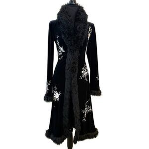 White House Black Market Black Coat with White Embroidery